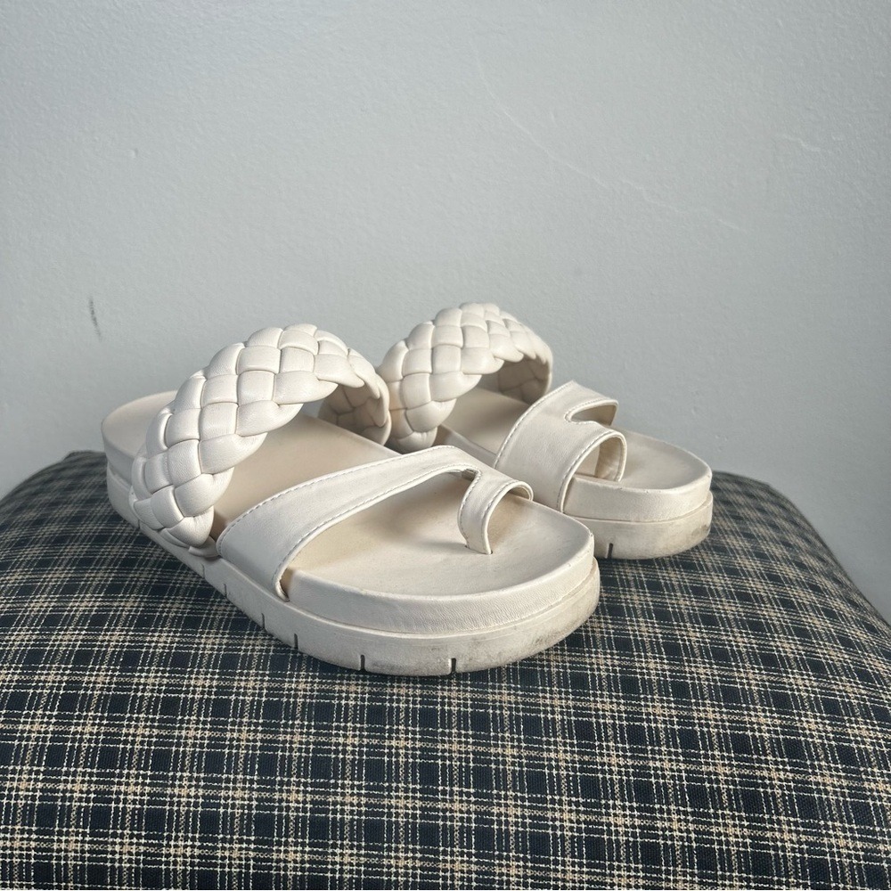 Sam & Libby Braided Platform Slide Sandals Womens 7 Cream‎ Toe Loop Chunky Boho